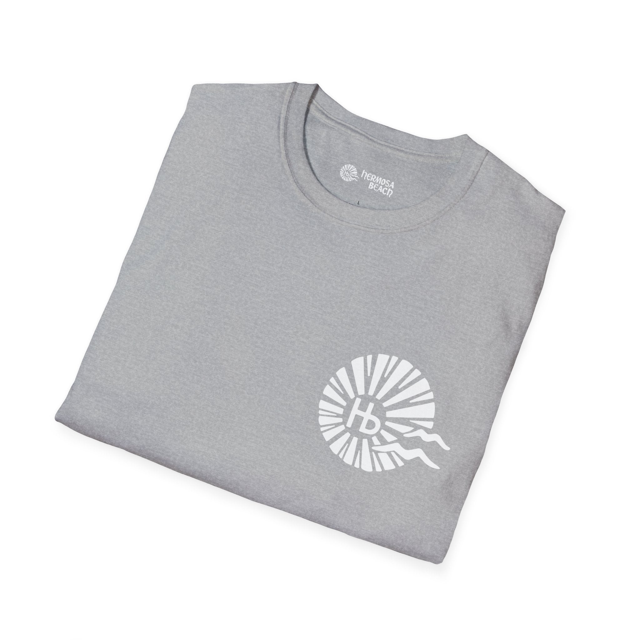 Hermosa Beach Sunburst Wave T-Shirt (printed front back neck) | Hb Minimal Logo Tee