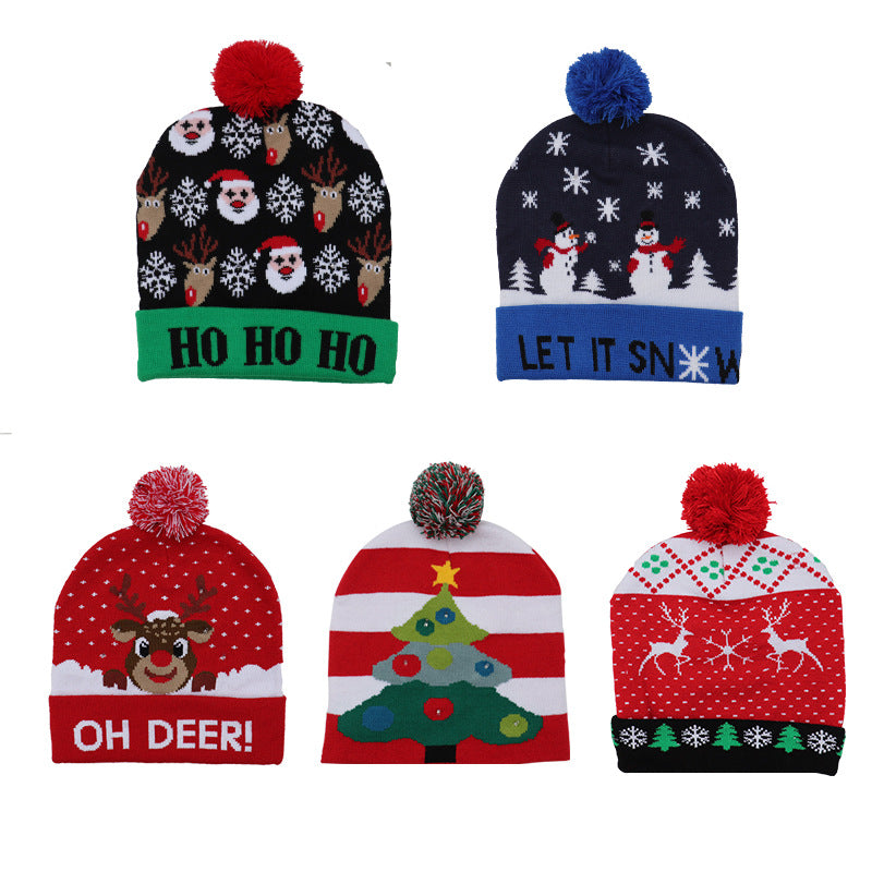 Christmas Decoration Supplies Adult Children's Knitted Christmas Hat Colorful Luminous Knitted Hat Elderly LED Christmas Hat