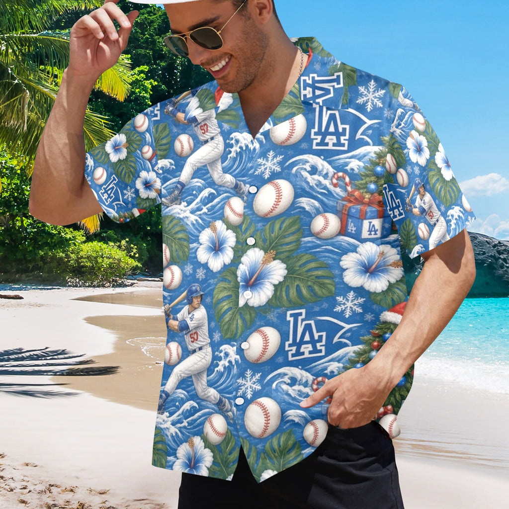 Dodgers Christmas Men's All Over Print Hawaiian Shirt Made In USA Ships to USA Only