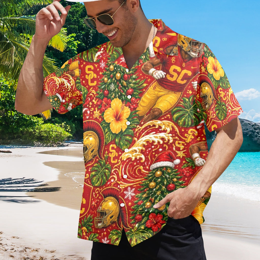 USC Christmas Men's All Over Print Hawaiian Shirt Made In USA Ships to USA Only
