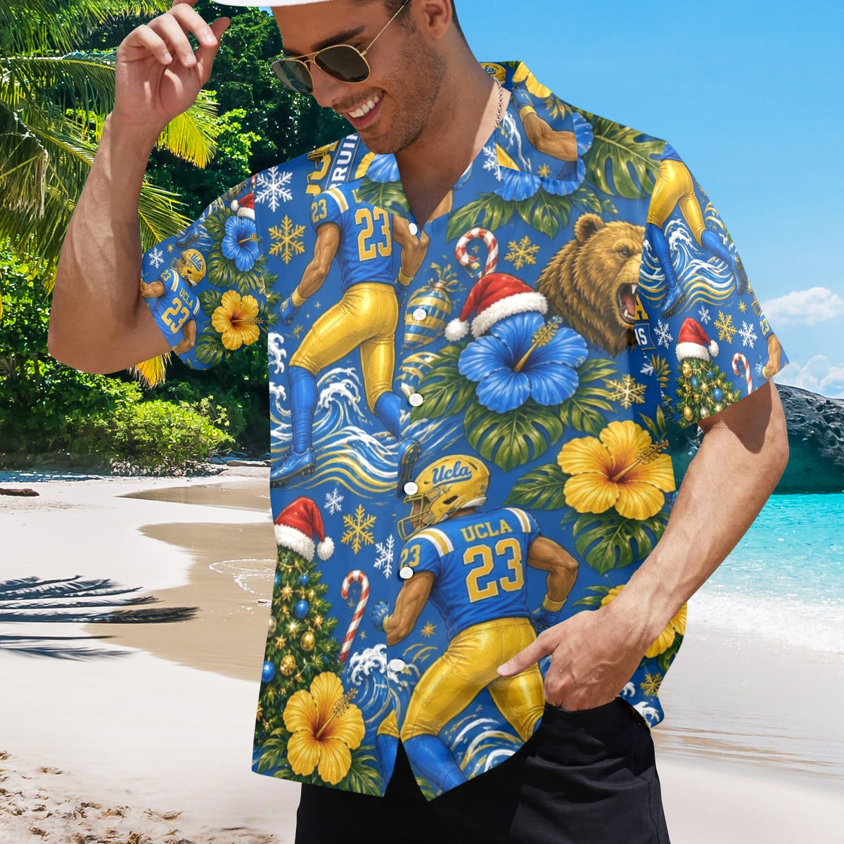 UCLA Christmas Men's All Over Print Hawaiian Shirt Made In USA Ships to USA Only