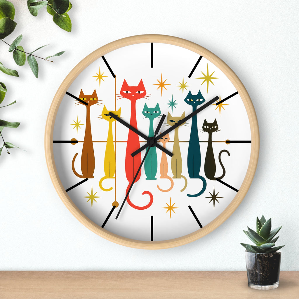 Mid Century Modern Cats Wall Clock | Retro Atomic Kitty Design