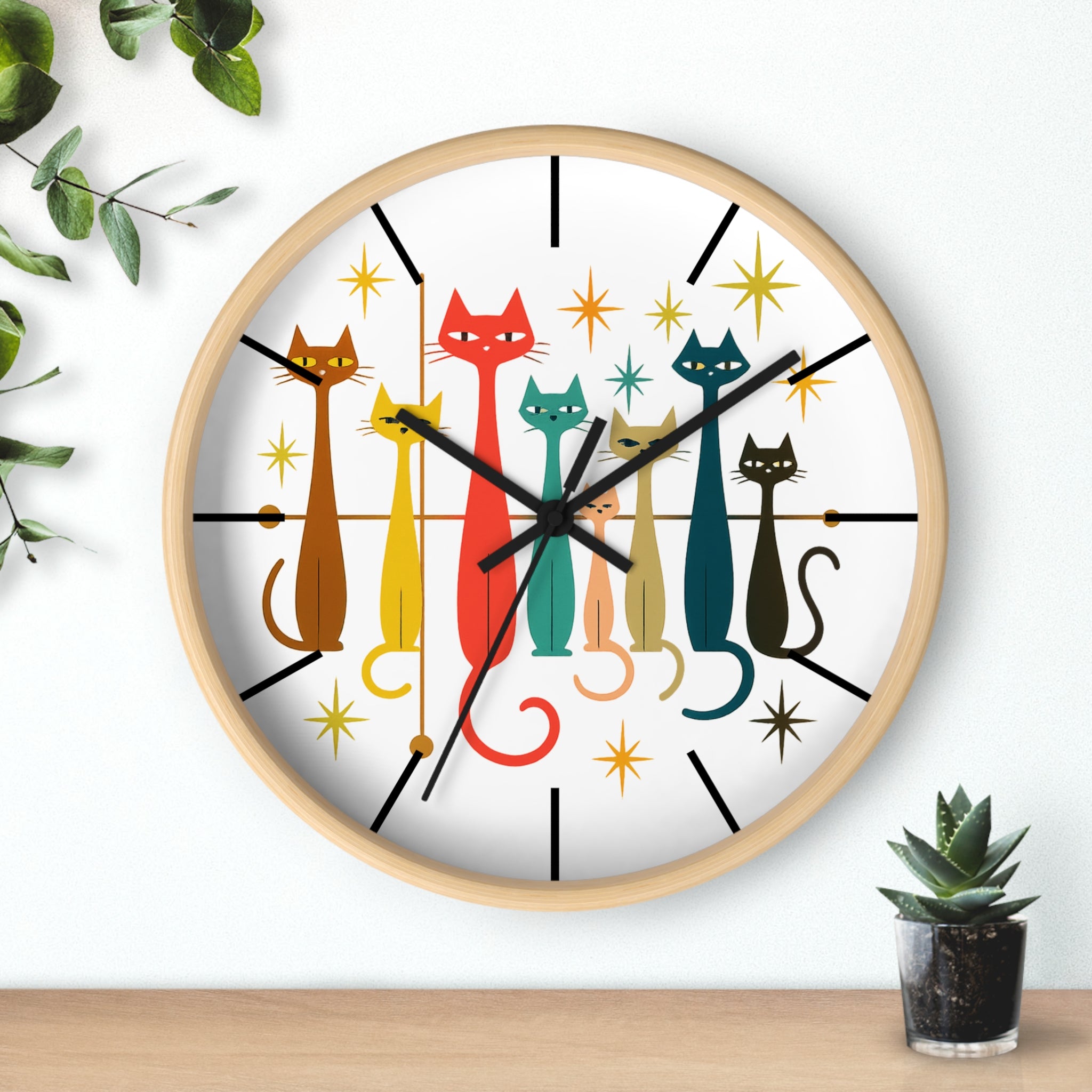 Mid Century Modern Cats Wall Clock | Retro Atomic Kitty Design