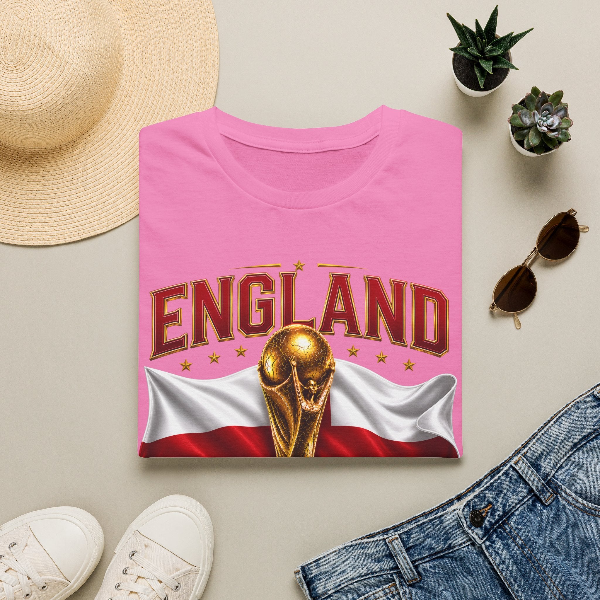 England 2026 World Cup T-Shirt — Gold Trophy & St George’s Flag Soccer Fan Tee