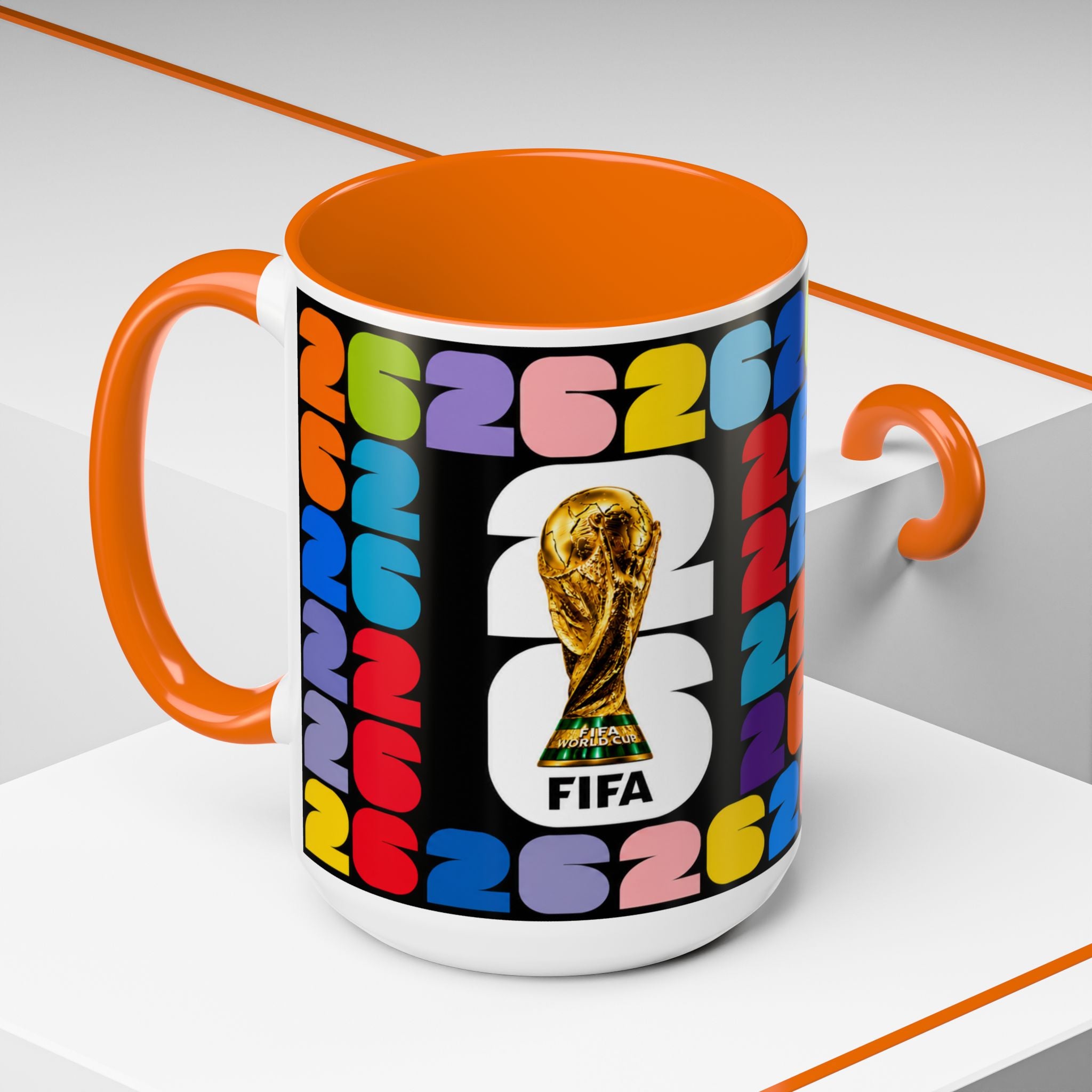 2026 World Cup Accent Coffee Mug – Colorful FIFA Trophy Design (11/15oz)