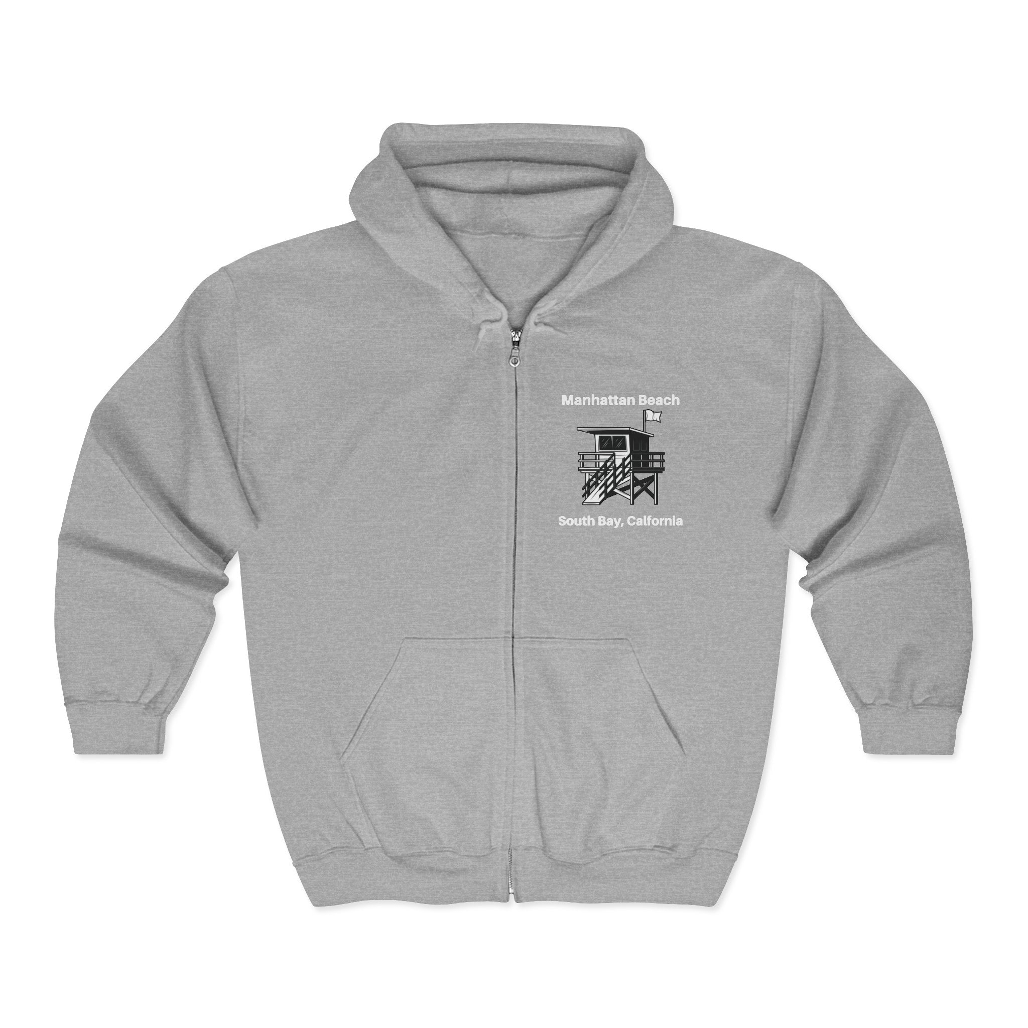 Manhattan Beach  Lifeguard Station - Heavy Blend Full Zip Hooded Sweatshirt