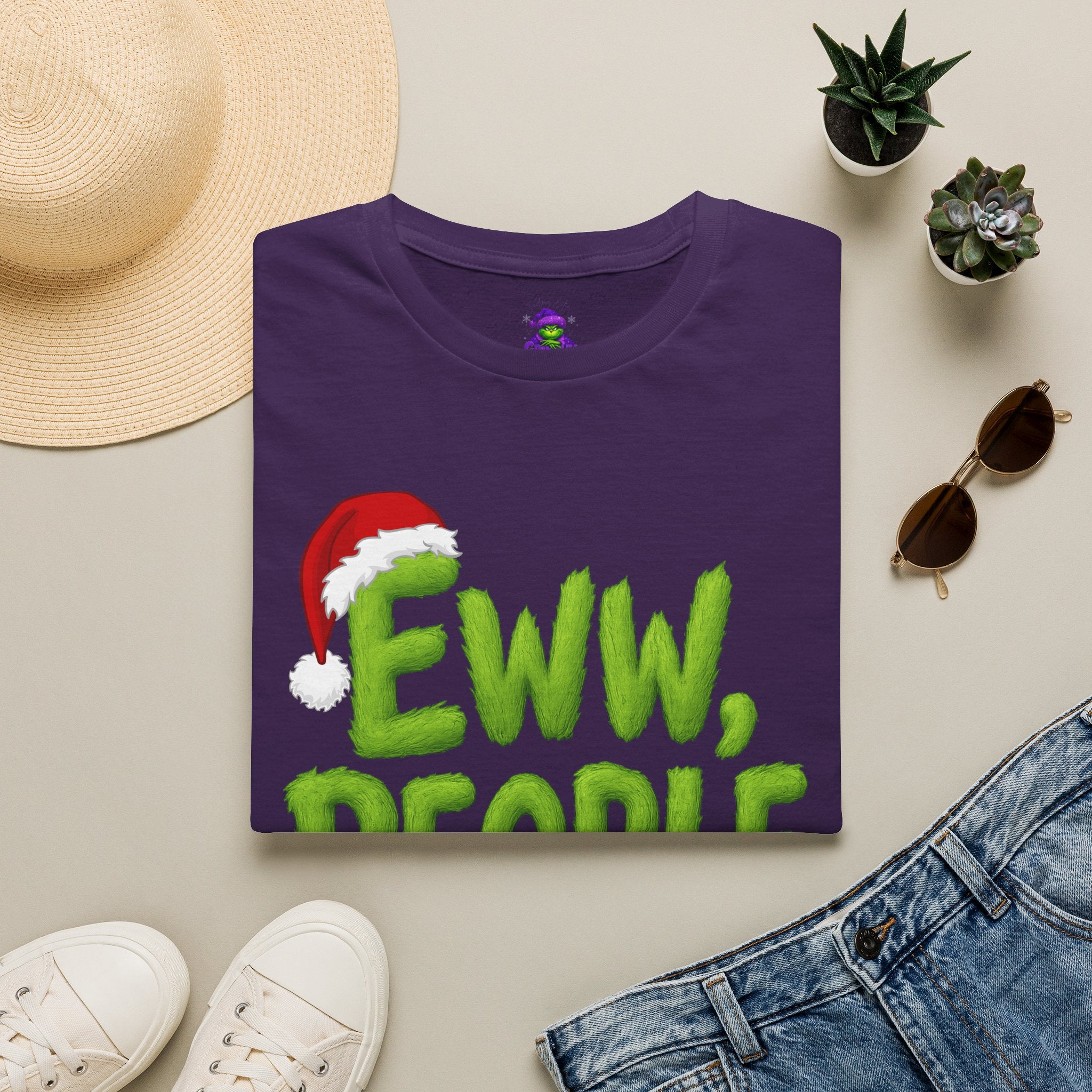 Eww, People T-Shirt | Funny Grinchy Santa Hat Holiday Tee