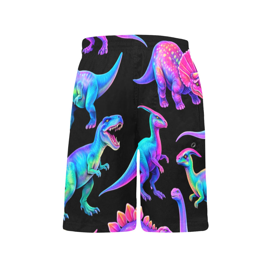 Neon Dinos Boys' Causal Beach Shorts