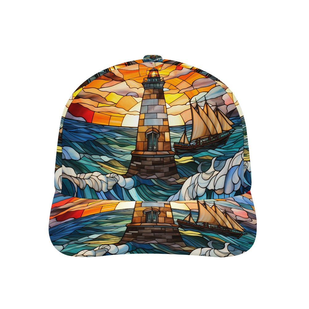 Stain glass Lighthouse Baseball Cap Free Shipping