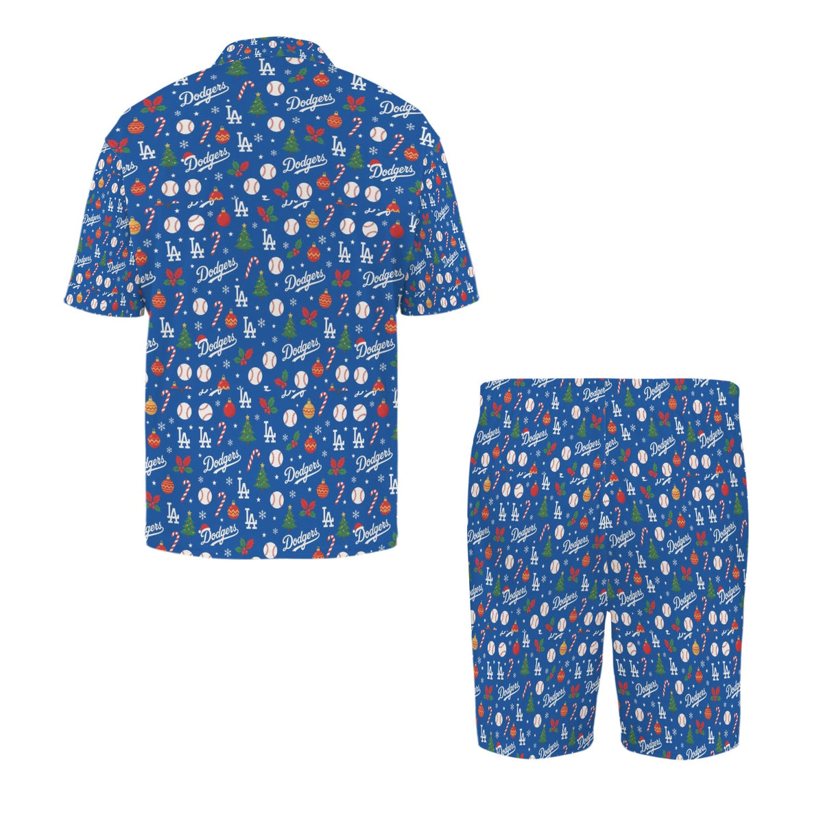 Dodgers Christmas Men's V-Neck Short Pajama Set (Made in USA，Ships to USA Only)