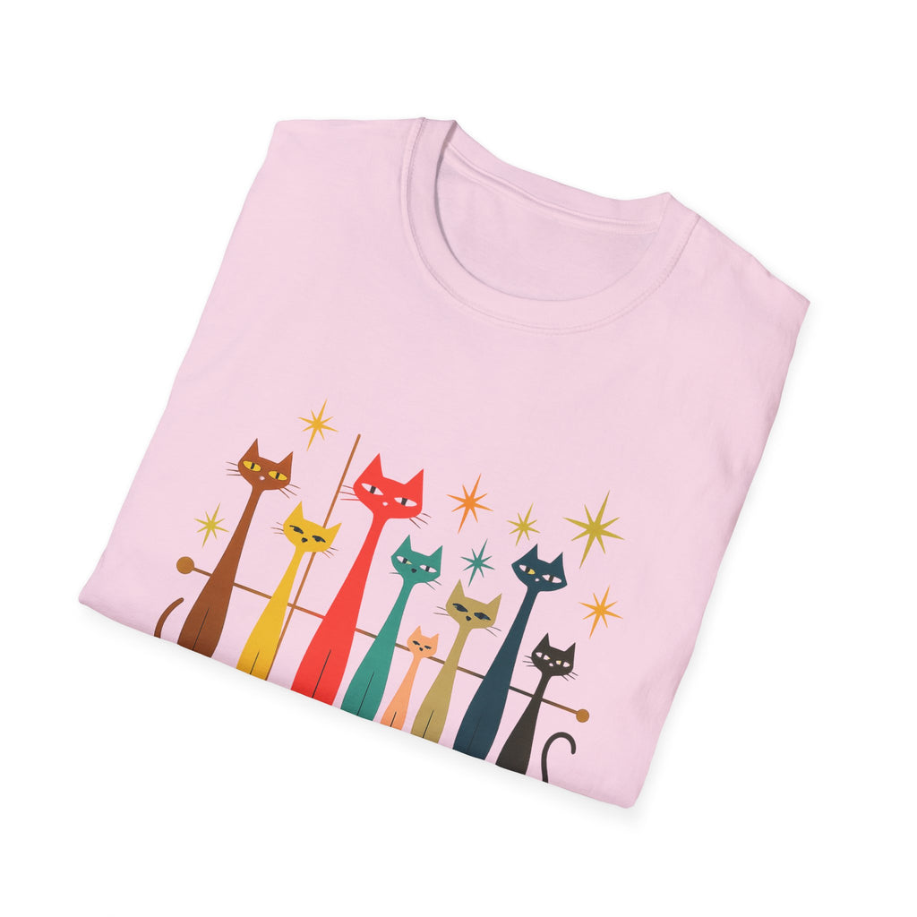 Retro Mid-Century Cats T-Shirt | Colorful Stylized Cat Illustration