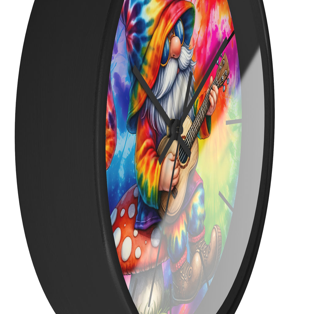 Tie-Dye Gnome Wall Clock — Psychedelic Mushroom Guitar Decor