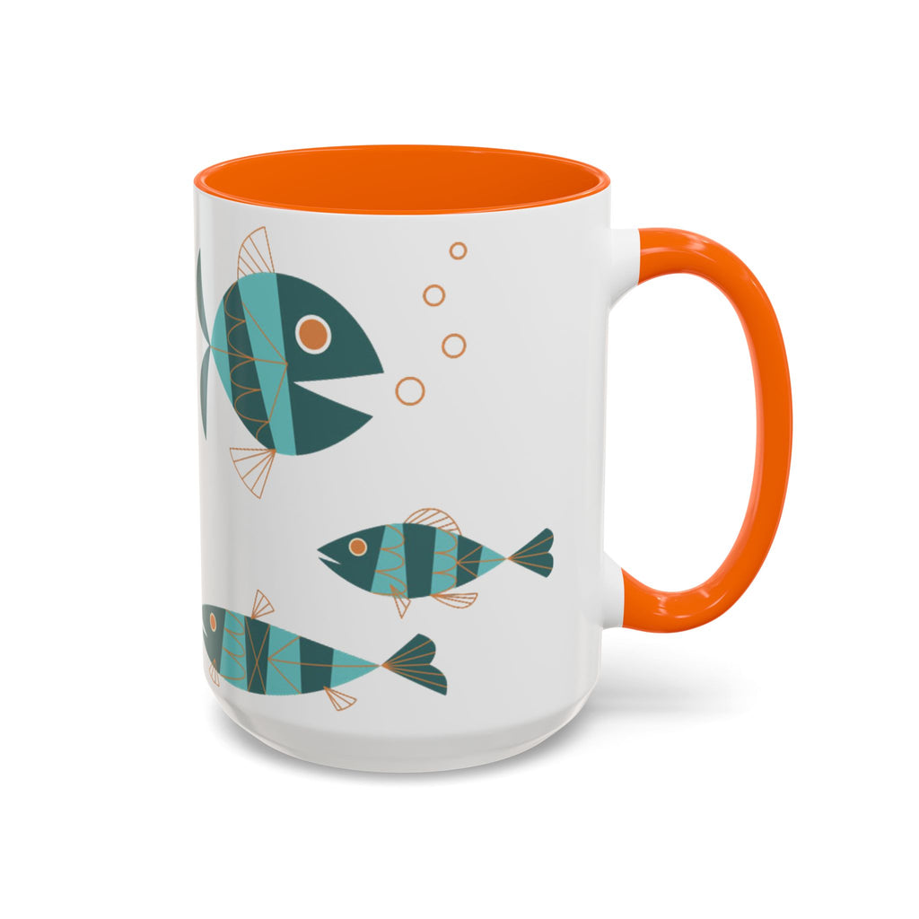 Metlox Pottery Teal Geometric Fish Mug | Accent Coffee Mug