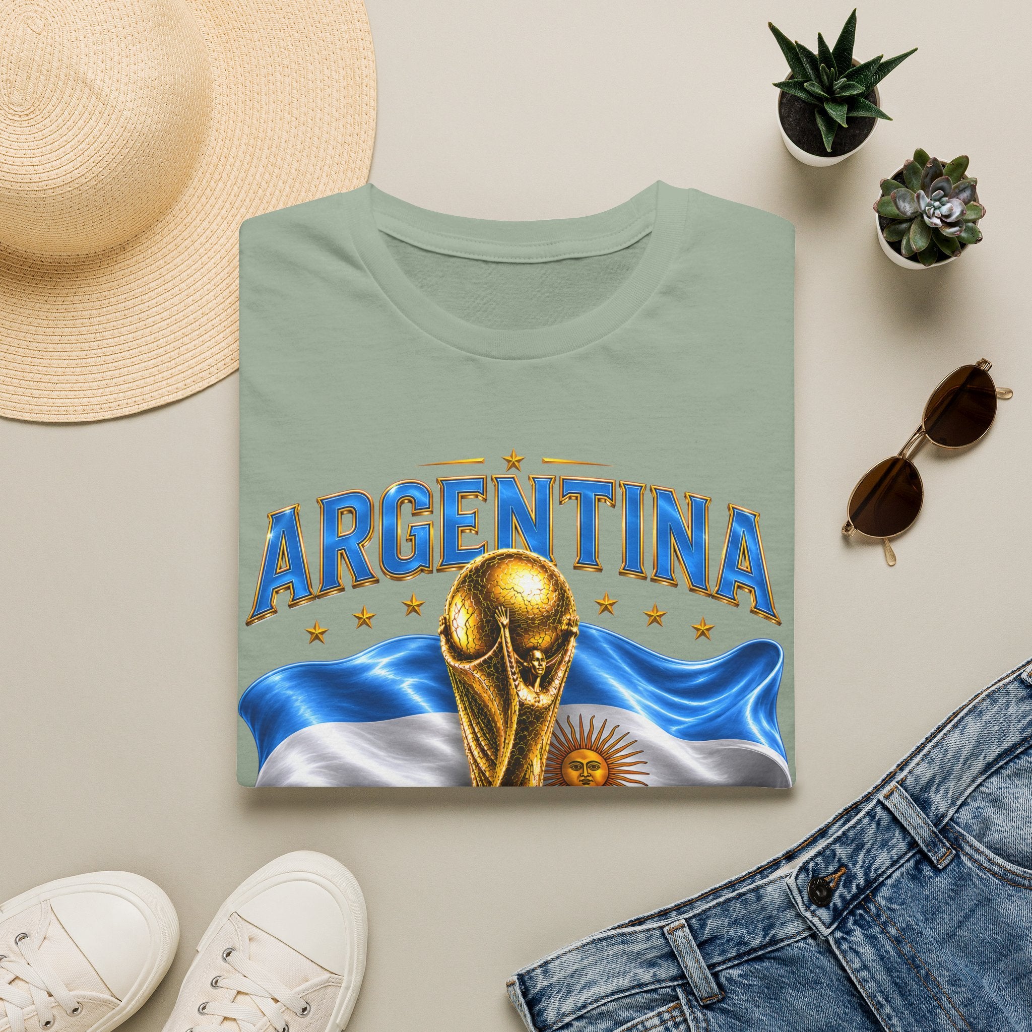Argentina 2026 World Cup T-Shirt — Golden Trophy & Flag Soccer Fan Tee