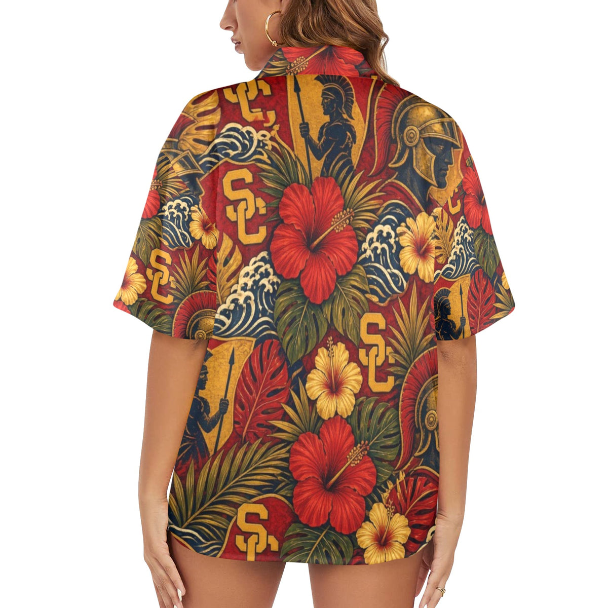 USC Women's All Over Print Hawaiian Shirt （Made in USA Ships to USA Only）