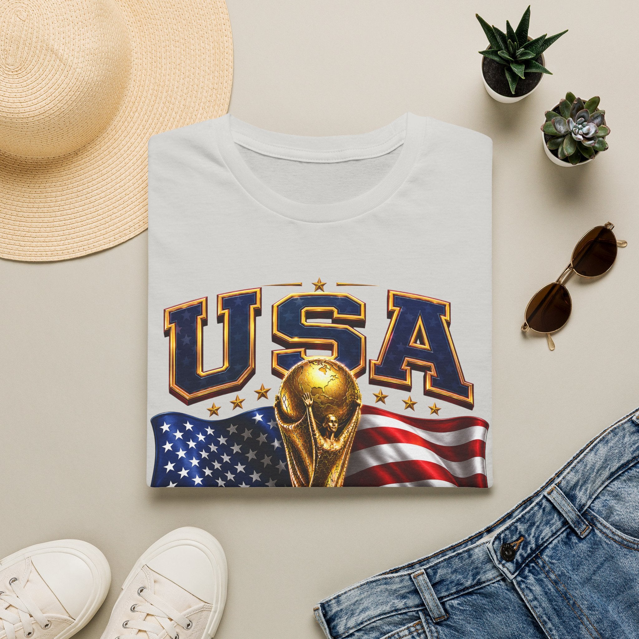 USA World Cup 2026 Soccer T-Shirt – American Flag & Trophy Design