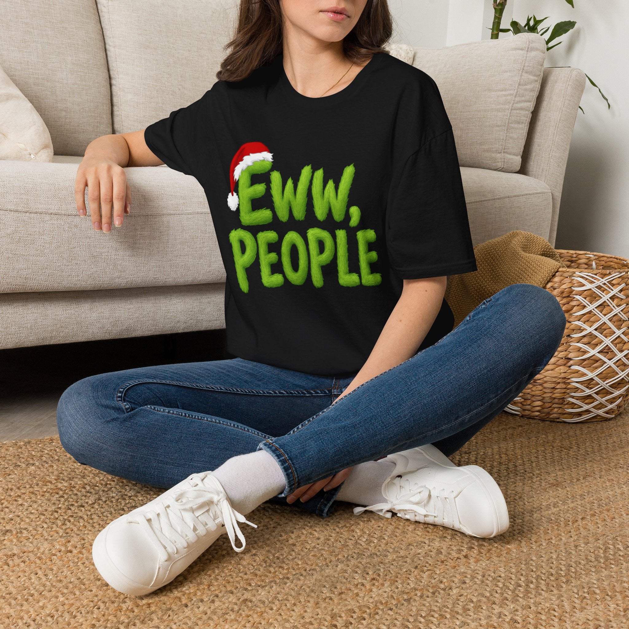 Eww, People T-Shirt | Funny Grinchy Santa Hat Holiday Tee