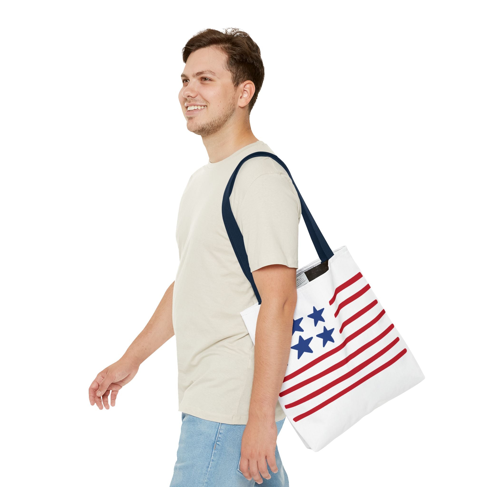 American Flag Stars & Stripes Tote Bag — Patriotic Canvas Beach Grocery Bag