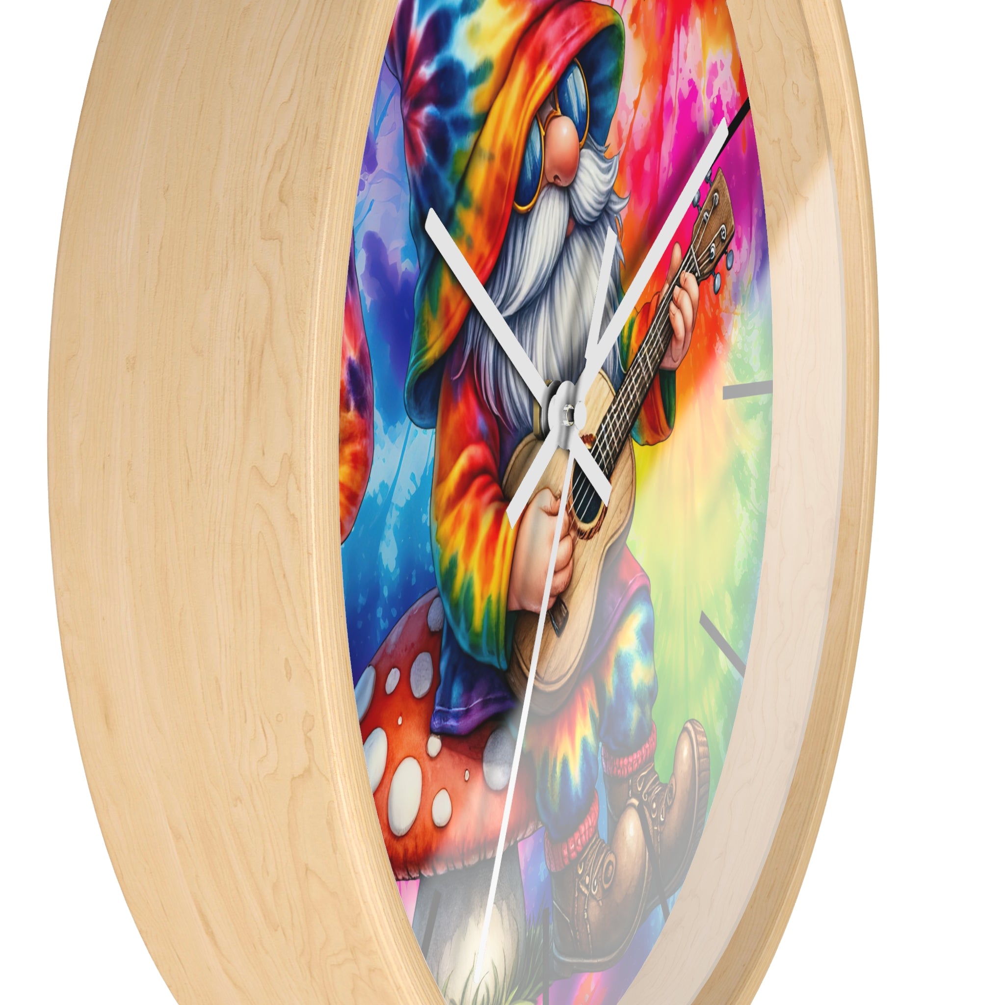 Tie-Dye Gnome Wall Clock — Psychedelic Mushroom Guitar Decor