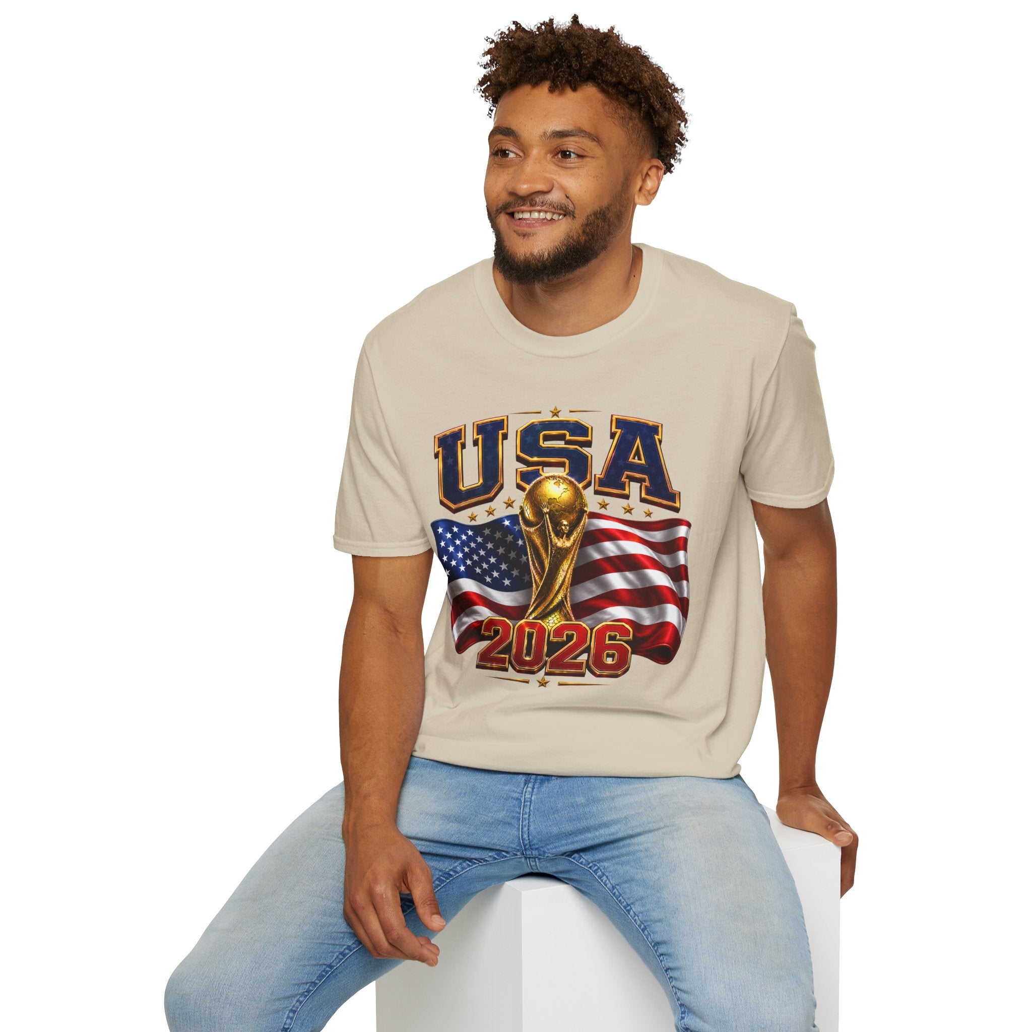 USA World Cup 2026 Soccer T-Shirt – American Flag & Trophy Design