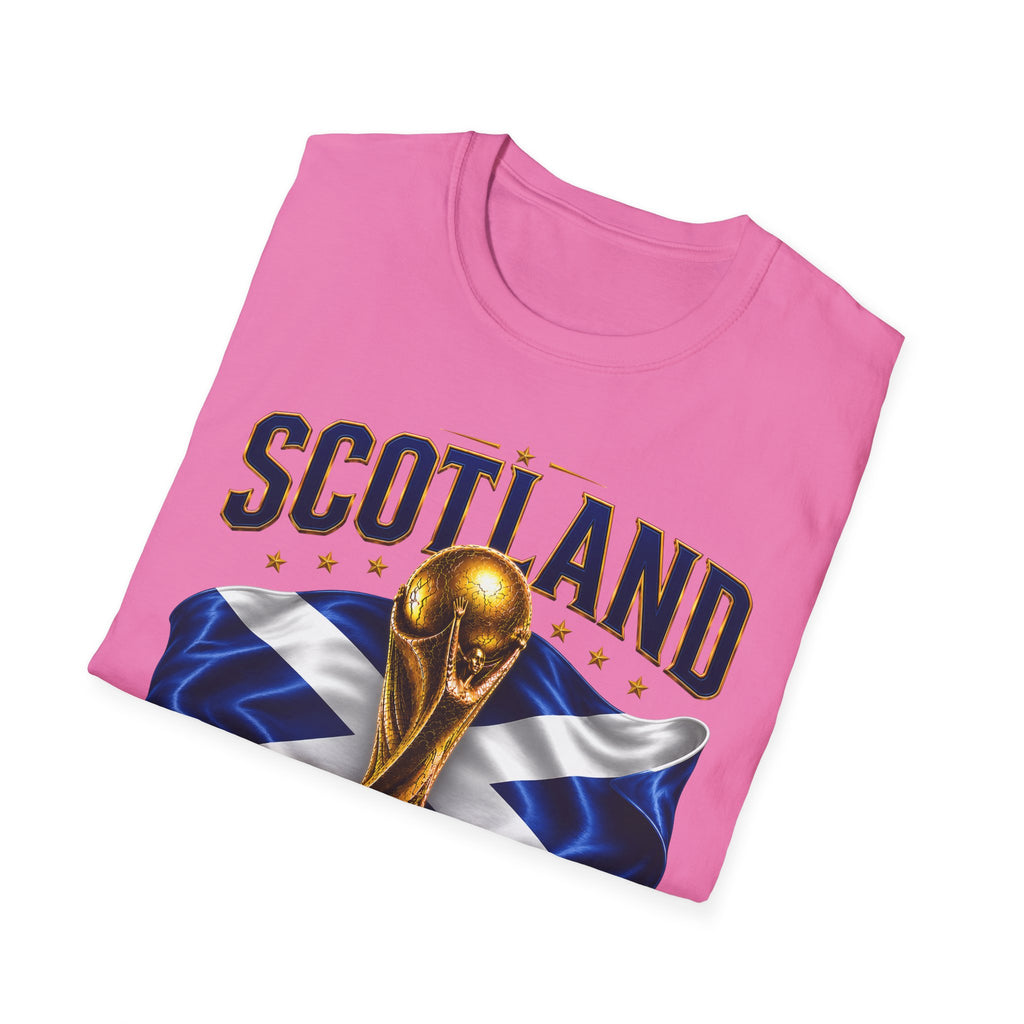 Scotland 2026 World Cup Soccer T-Shirt — Scottish Flag & Trophy Football Tee