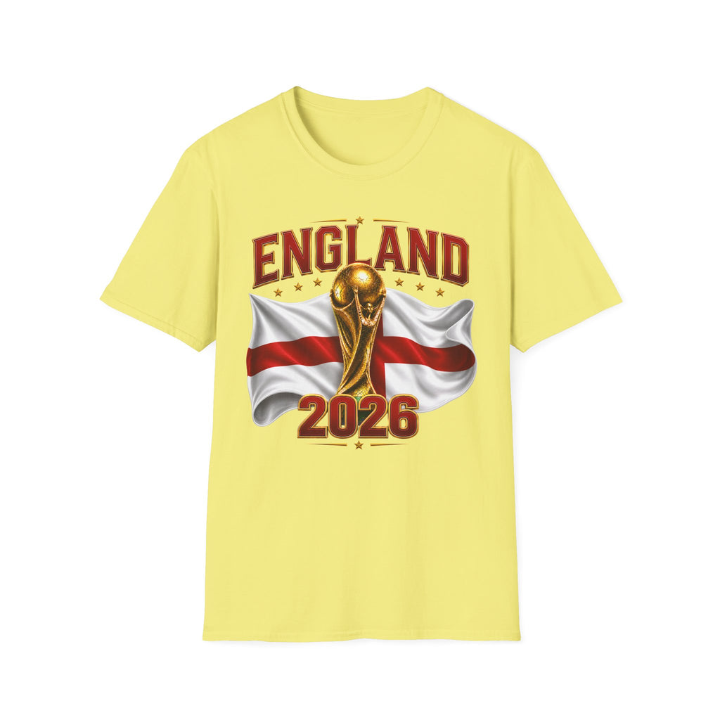 England 2026 World Cup T-Shirt — Gold Trophy & St George’s Flag Soccer Fan Tee