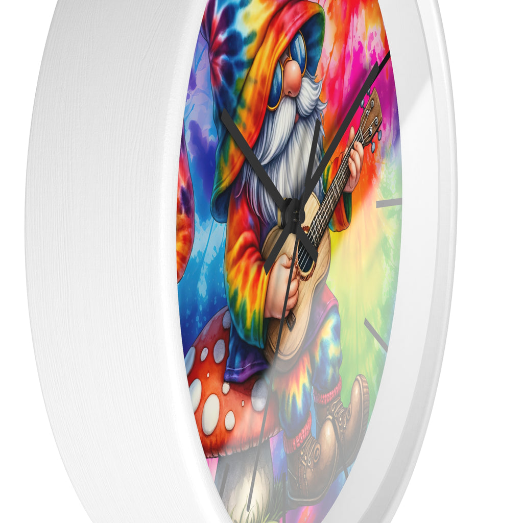 Tie-Dye Gnome Wall Clock — Psychedelic Mushroom Guitar Decor