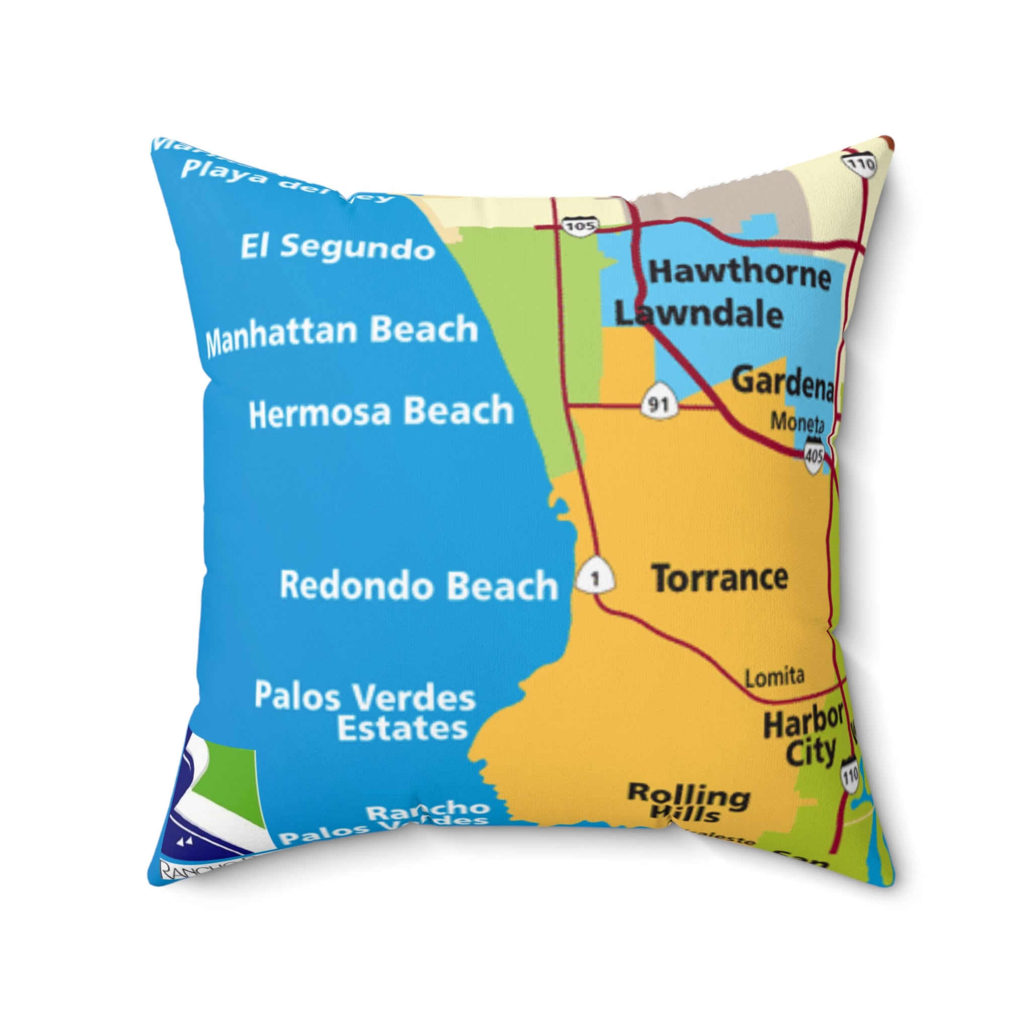 Rancho Palos Verdes California 90275 MAP Spun Polyester Square Pillow