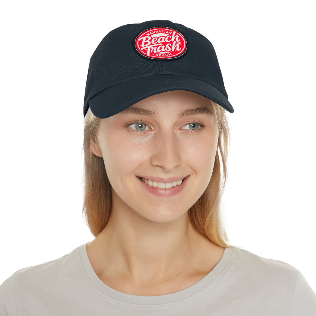 Proud to be Called Beach Trash Manhattan Beach  Leather Patch Dad Hat — Vintage Manhattan Beach Logo