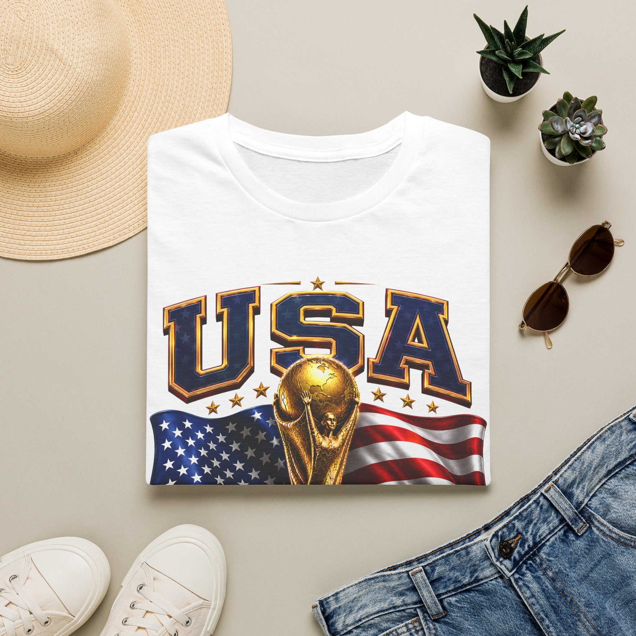 USA World Cup 2026 Soccer T-Shirt – American Flag & Trophy Design