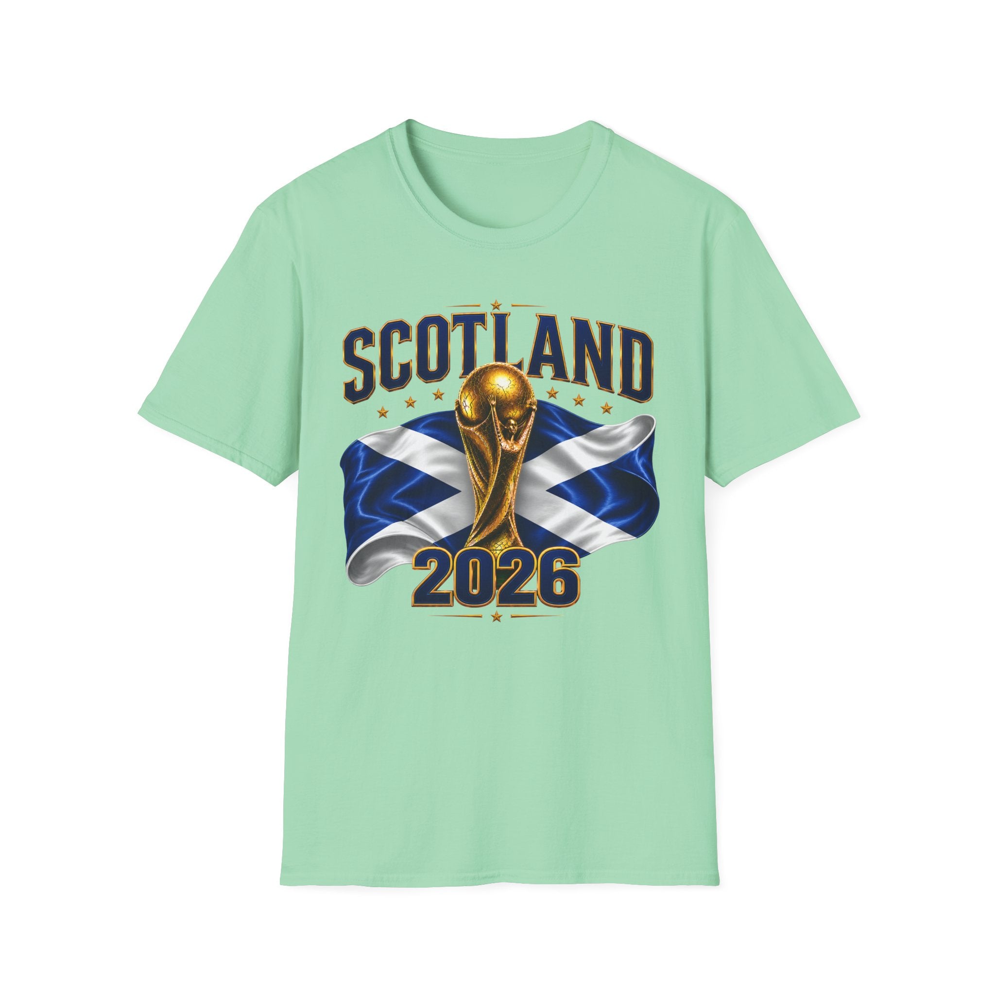 Scotland 2026 World Cup Soccer T-Shirt — Scottish Flag & Trophy Football Tee