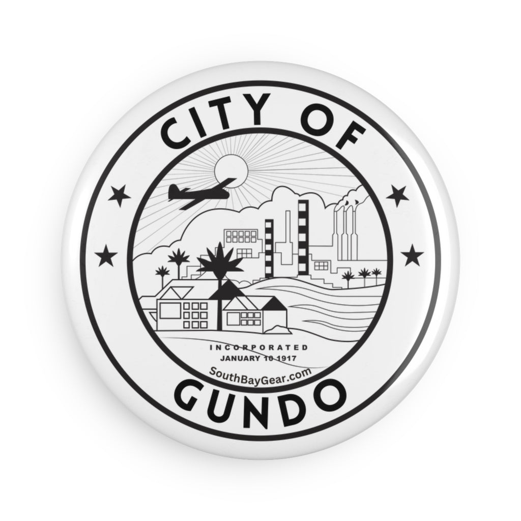 City of Gundo Round Button Magnet — Retro Seal Fridge Magnet