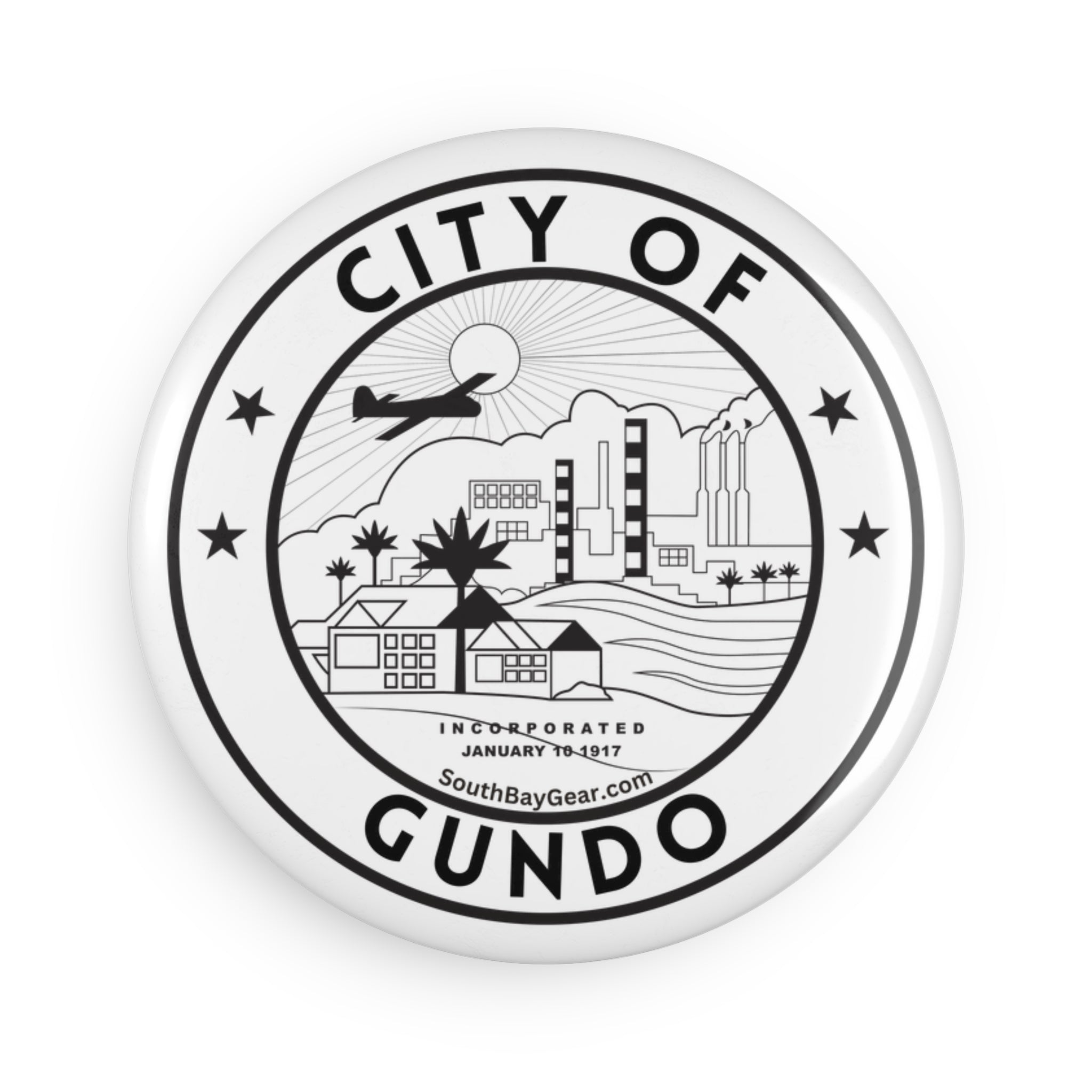 City of Gundo Round Button Magnet — Retro Seal Fridge Magnet