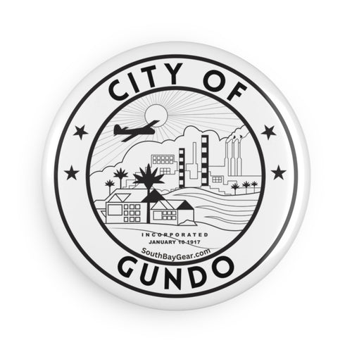 City of Gundo Round Button Magnet — Retro Seal Fridge Magnet