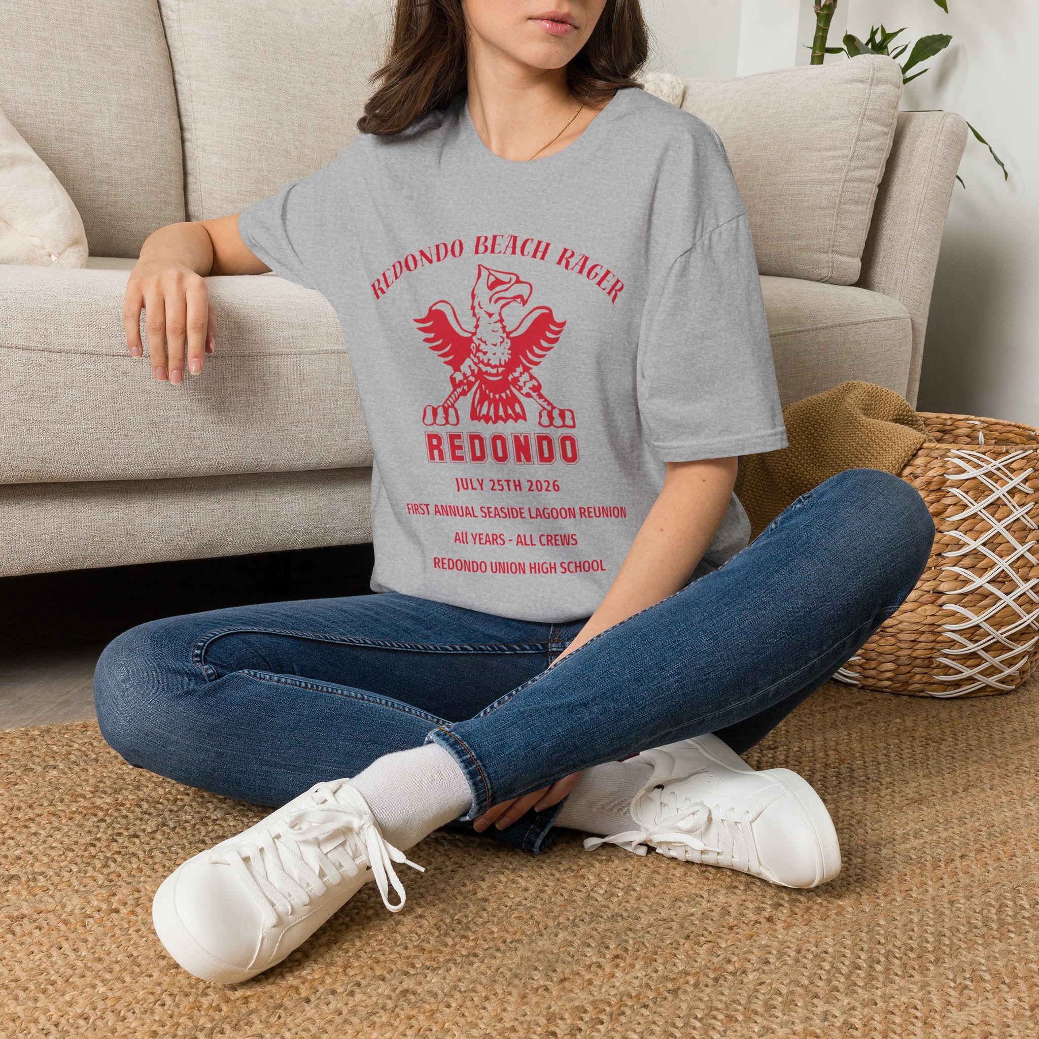 Redondo Beach Rager T-Shirt — Vintage School Spirit Graphic Tee - First Annual All Class Reunion 7-25-26 at Seaside Lagoon Redondo Beach