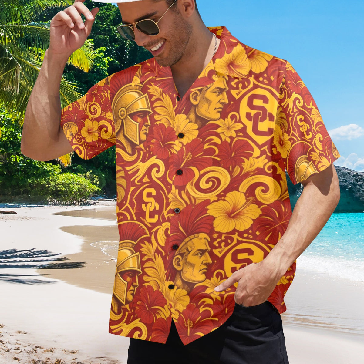 USC Men's All Over Print Hawaiian Shirt Made In USA Ships to USA Only