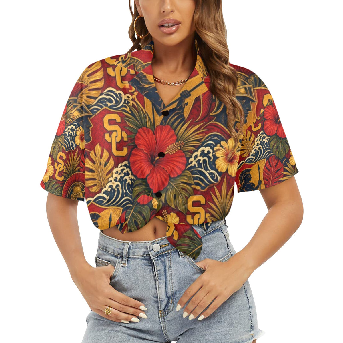 USC Women's All Over Print Hawaiian Shirt （Made in USA Ships to USA Only）