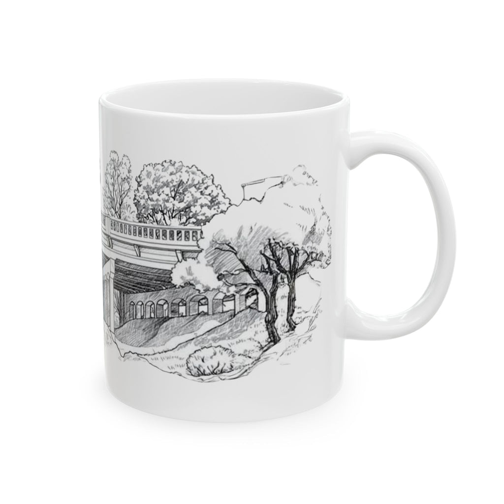 Hobo Bridge Manhattan Beach sketch Mug | Architectural black ink illustration, ceramic coffee cup