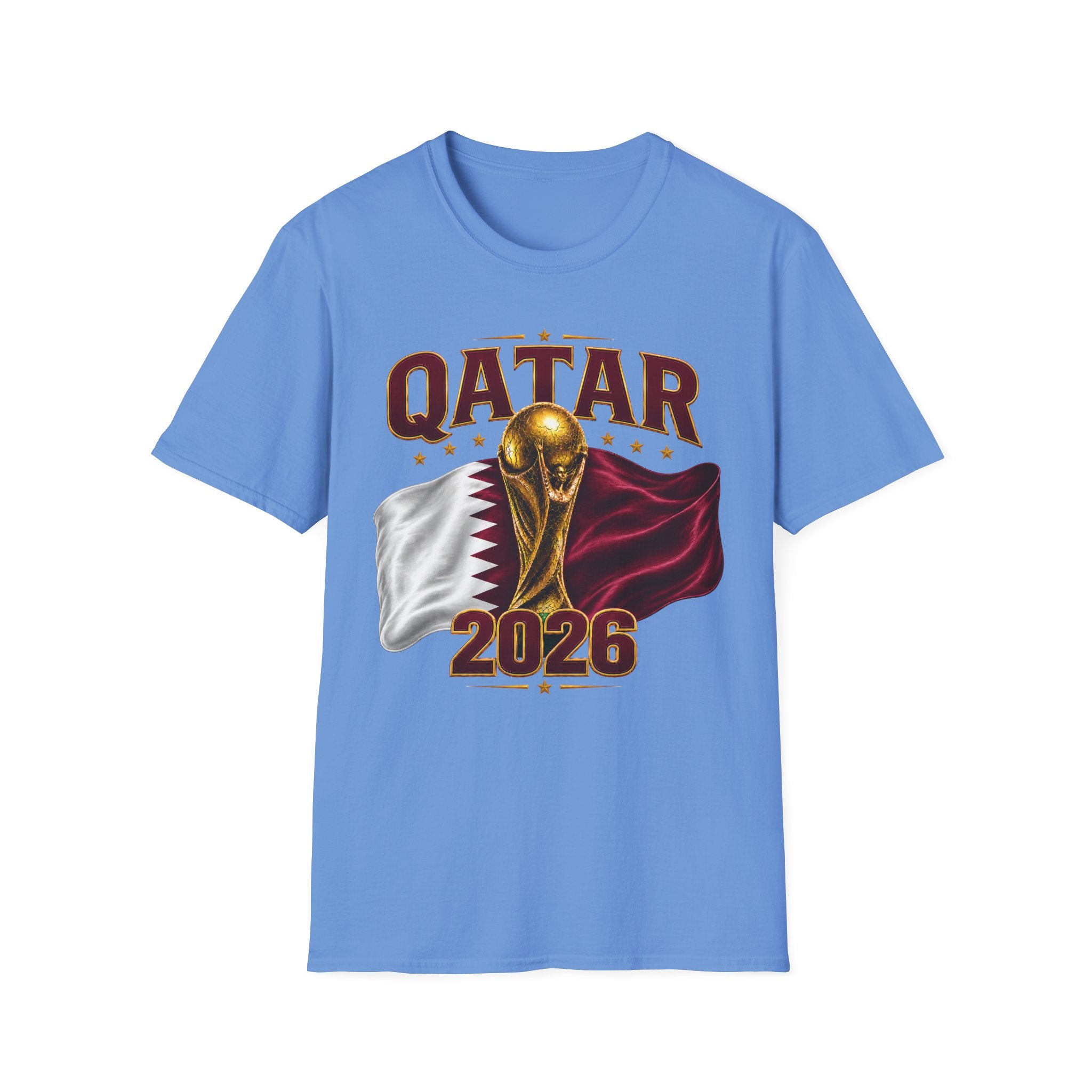 Qatar 2026 World Cup T-Shirt — Golden Trophy & Flag Soccer Tee