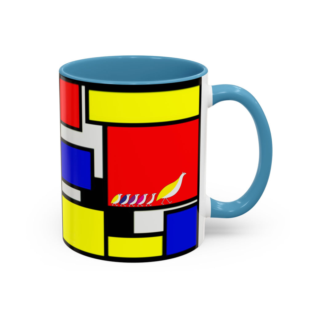 IKIYK School Bus Mondrian Style Geometric Pattern Mug | Accent Coffee Mug 11oz 15oz 1970s
