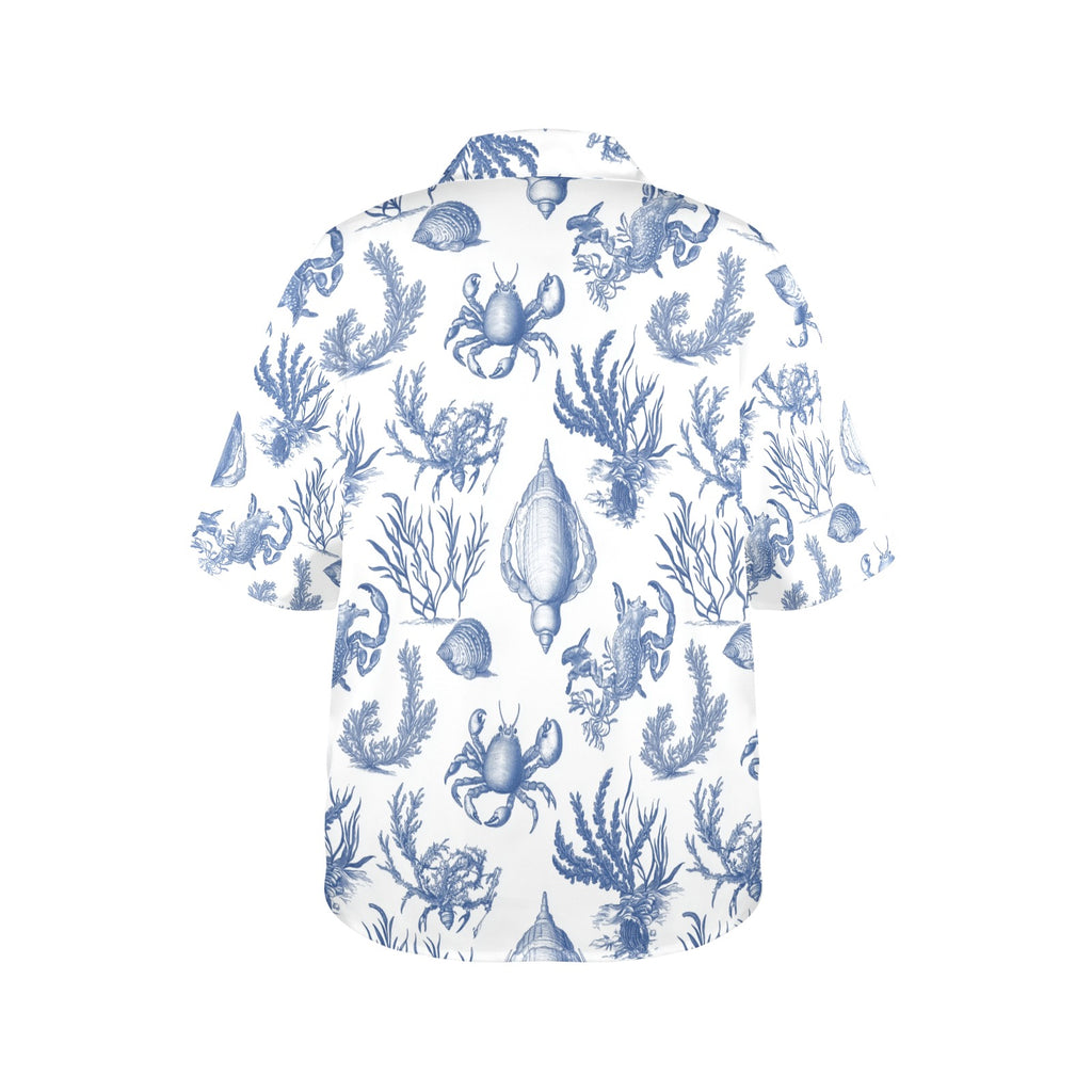 Sea Life Nautical Women's All Over Print Hawaiian Shirt Made in USA