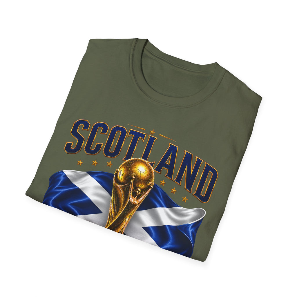 Scotland 2026 World Cup Soccer T-Shirt — Scottish Flag & Trophy Football Tee