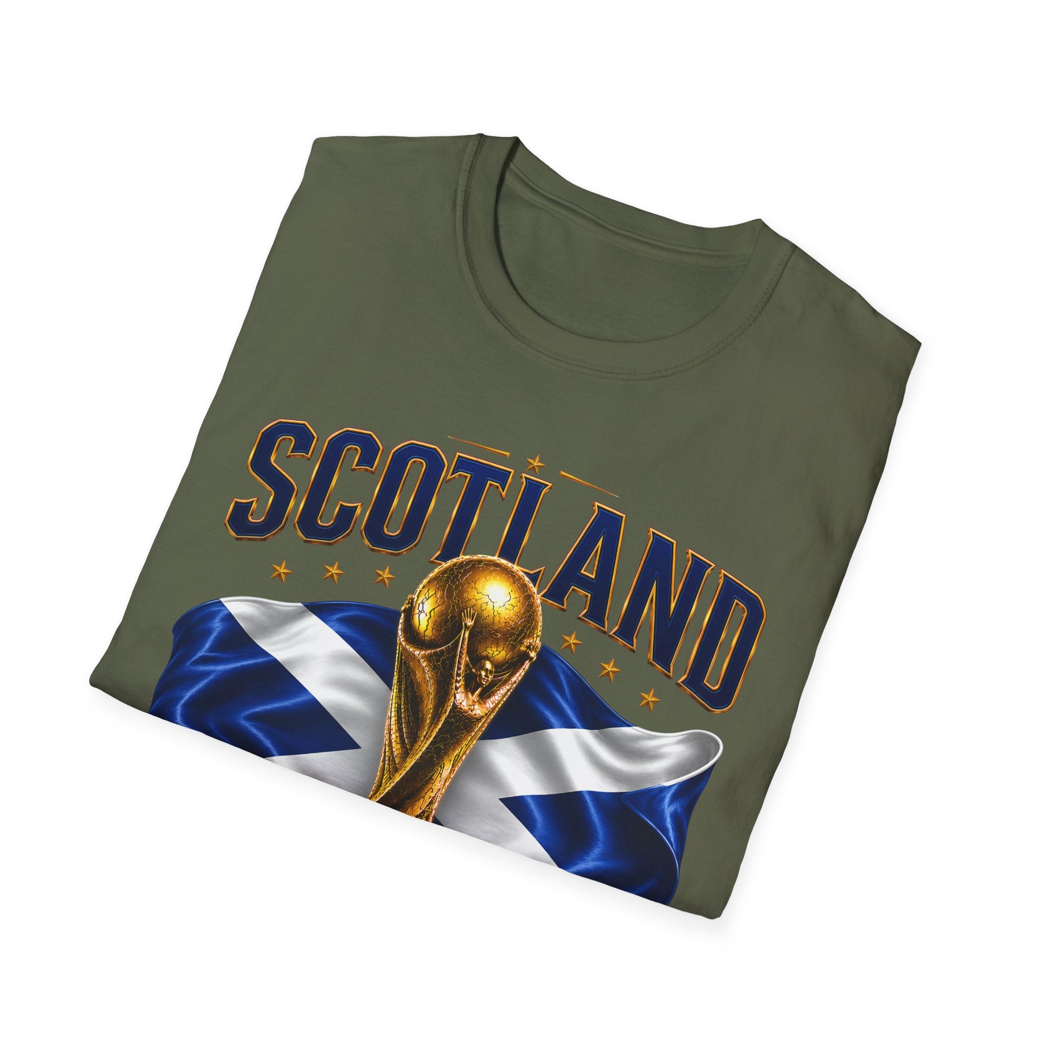 Scotland 2026 World Cup Soccer T-Shirt — Scottish Flag & Trophy Football Tee