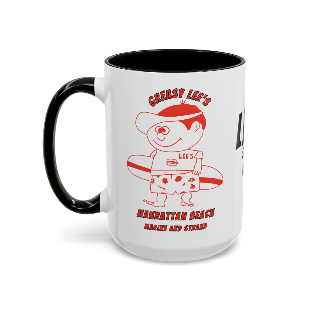 Greasy Lee's Surfer Logo Mug | Marine and Strand Manhattan Beach Old School  Accent Coffee Mug 11oz 15oz