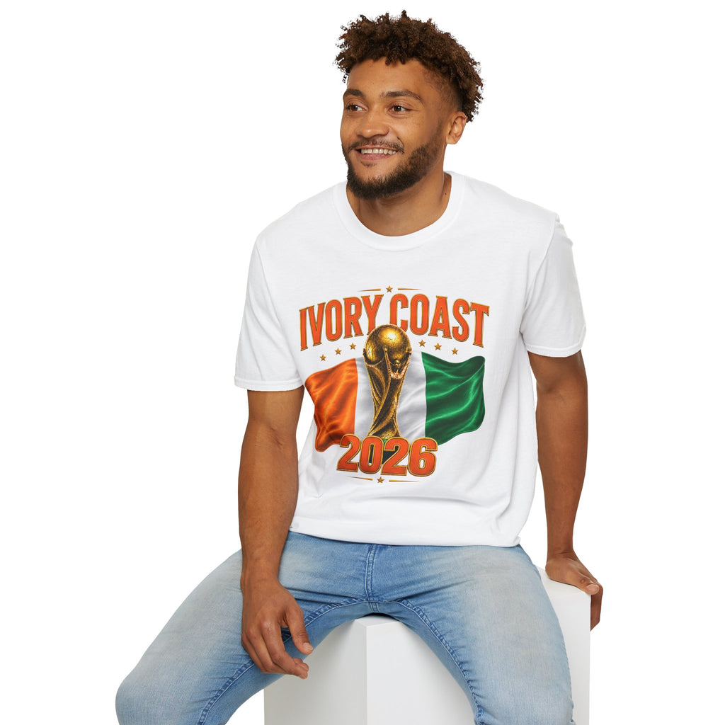 Ivory Coast 2026 World Cup T‑Shirt — FIFA Trophy & Flag Soccer Fan Tee