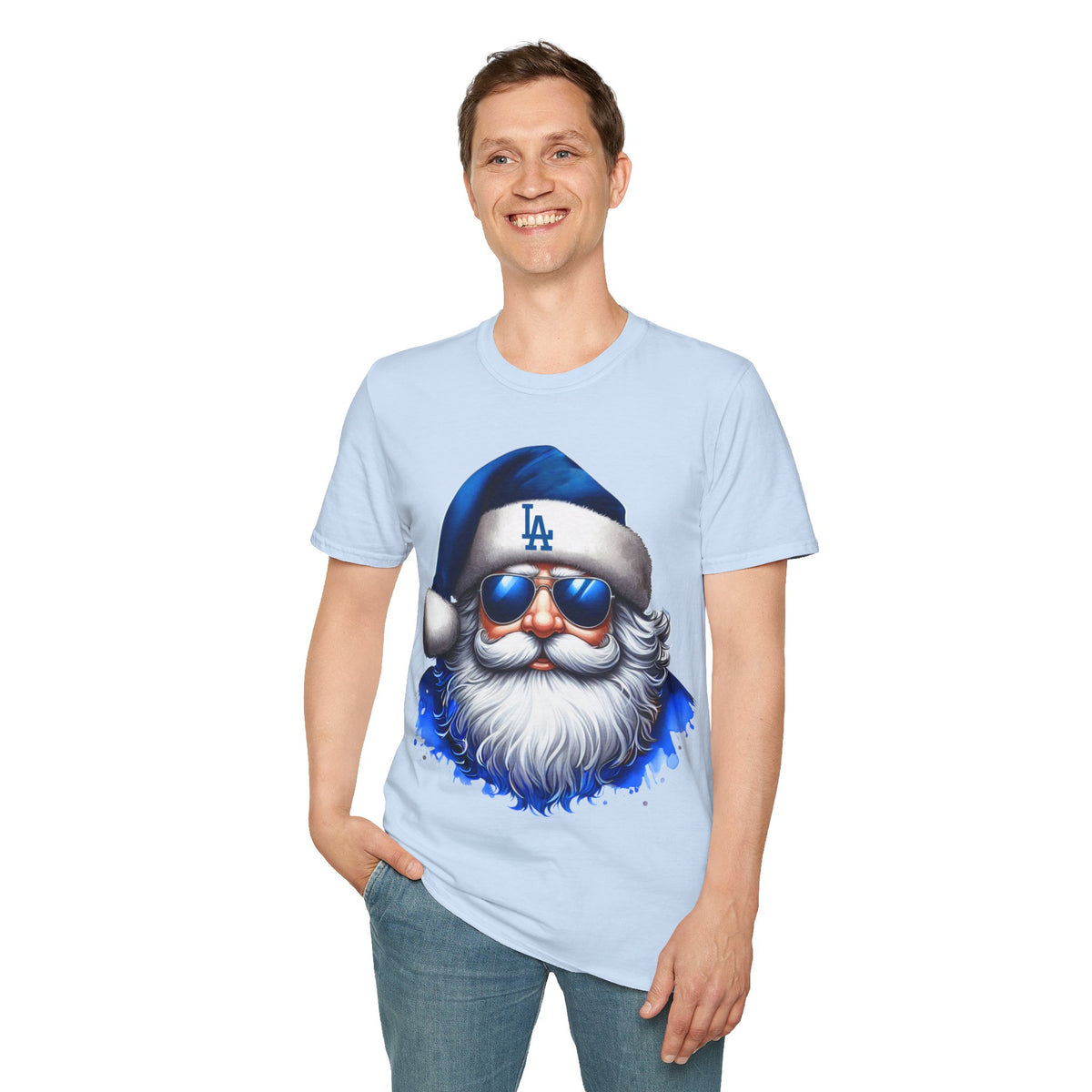 LA Dodgers Blue Santa T-Shirt — Cool Sunglasses Holiday Tee