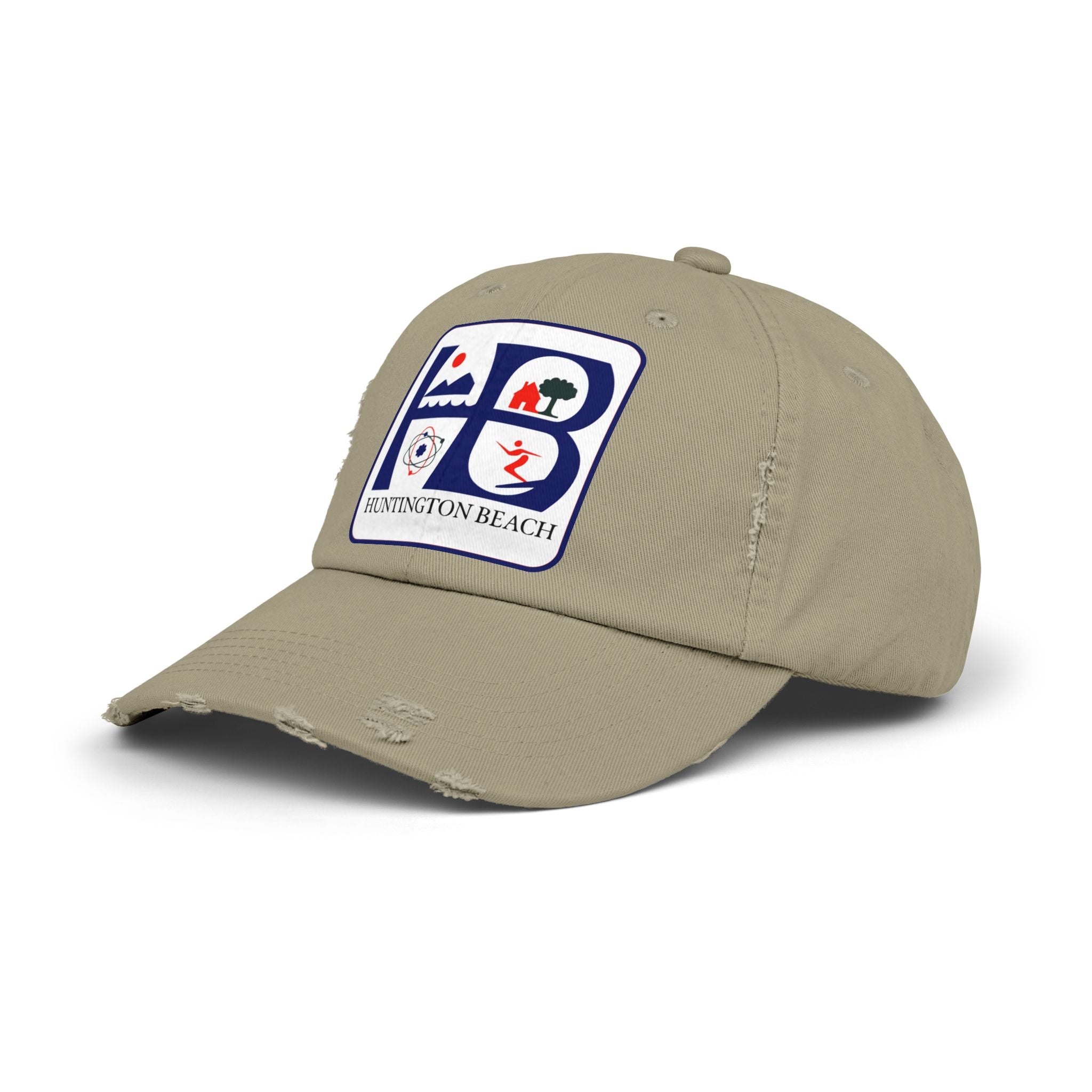 Huntington Beach Distressed Mom and Dad Hat — Vintage Surf & Coastal Patch Cap