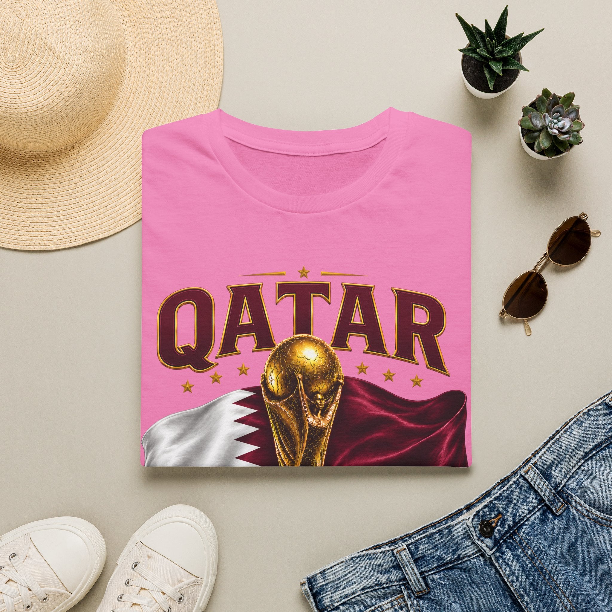 Qatar 2026 World Cup T-Shirt — Golden Trophy & Flag Soccer Tee
