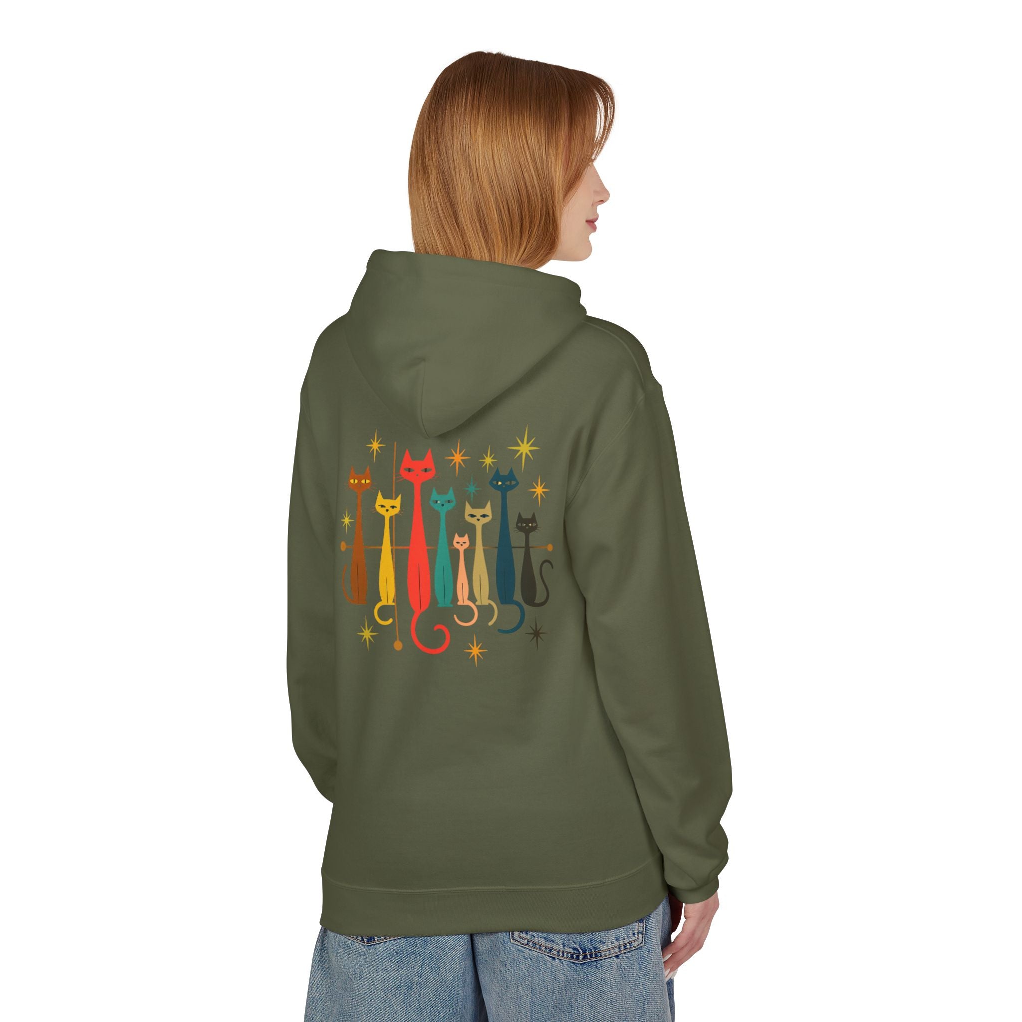 Retro Long Cats hoodie | Colorful Cat Illustration (printed front and back)