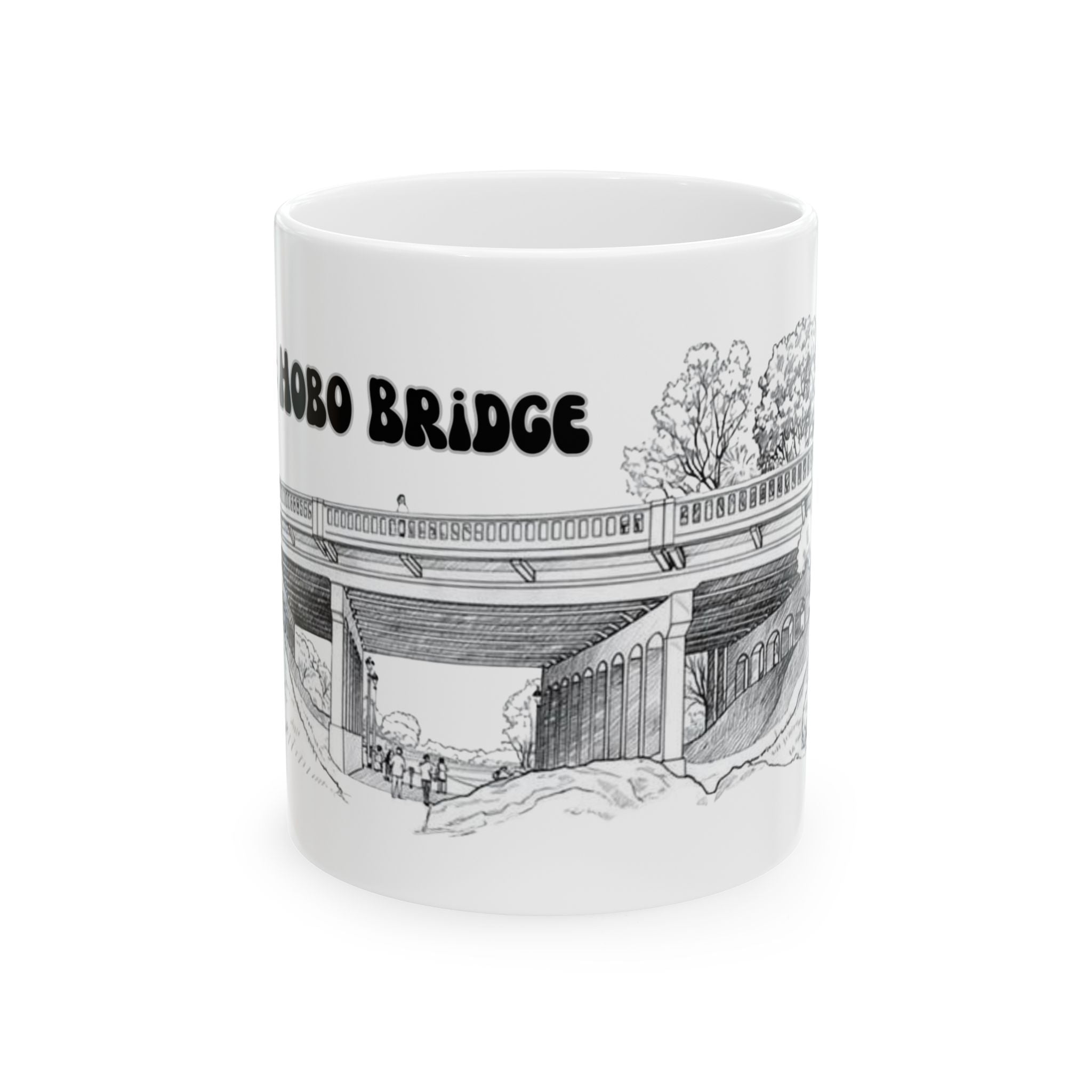 Hobo Bridge Manhattan Beach sketch Mug | Architectural black ink illustration, ceramic coffee cup